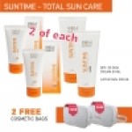 4 PRODUCTS - SUNTIME  SPECIAL SPF 30  50 ML  - SUNTIME  APRES 200 ml  PLUS 2 FREE COSMETIC BAGS
